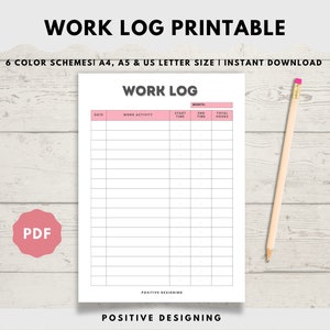 Printable Work | Time Log and Tracker | Activity Hours Log Printable | Digital Download Working Hours Log | Activity Tracker for Work | PDF