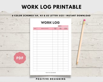 Printable Work | Time Log and Tracker | Activity Hours Log Printable | Digital Download Working Hours Log | Activity Tracker for Work | PDF