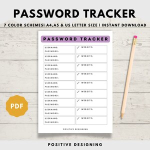 Printable Password Tracker, Password Log, Address Book Pages, Instant Download, Planner templates, Organizer, A4, A5 and US Letter size