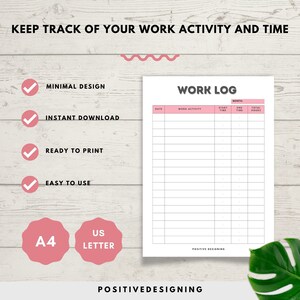 Printable Work | Time Log and Tracker | Activity Hours Log Printable | Digital Download Working ...
