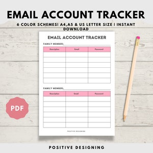 Email Account Tracker Printable, Email saving Sheet, Password Tracker, Email address tracker, Accounts tracker, Instant Download PDF