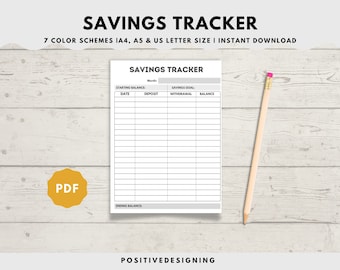 Savings Tracker Printable, Personal Finance, A4 A5 Letter (PDF Download)