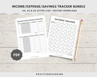 Income Expense Savings Tracker Bundle | Printable PDF
