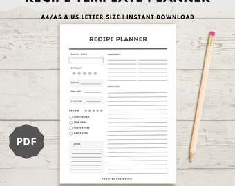 Recipe Template Printable, Recipe Book, Blank Recipe Page, Recipe Card Template, Home Cook Book Journal, Recipe Organizer, A4/A5/Letter Size