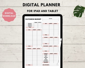 Paycheck Budget Planner for iPad, Printable Budget Tracker (Digital Download)