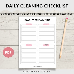 Printable Daily Cleaning Checklist, Declutter Tracker, Cleaner Planner, Cleaning To Do List, Family Planner, Household Schedule A4 / Letter