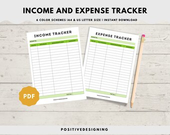 Inkomsten- en uitgaventracker | Inkomenstracker | Onkostenregistratie | Inkomenssjabloon | Onkostenlogboek | Onkostendagboek Direct downloaden PDF