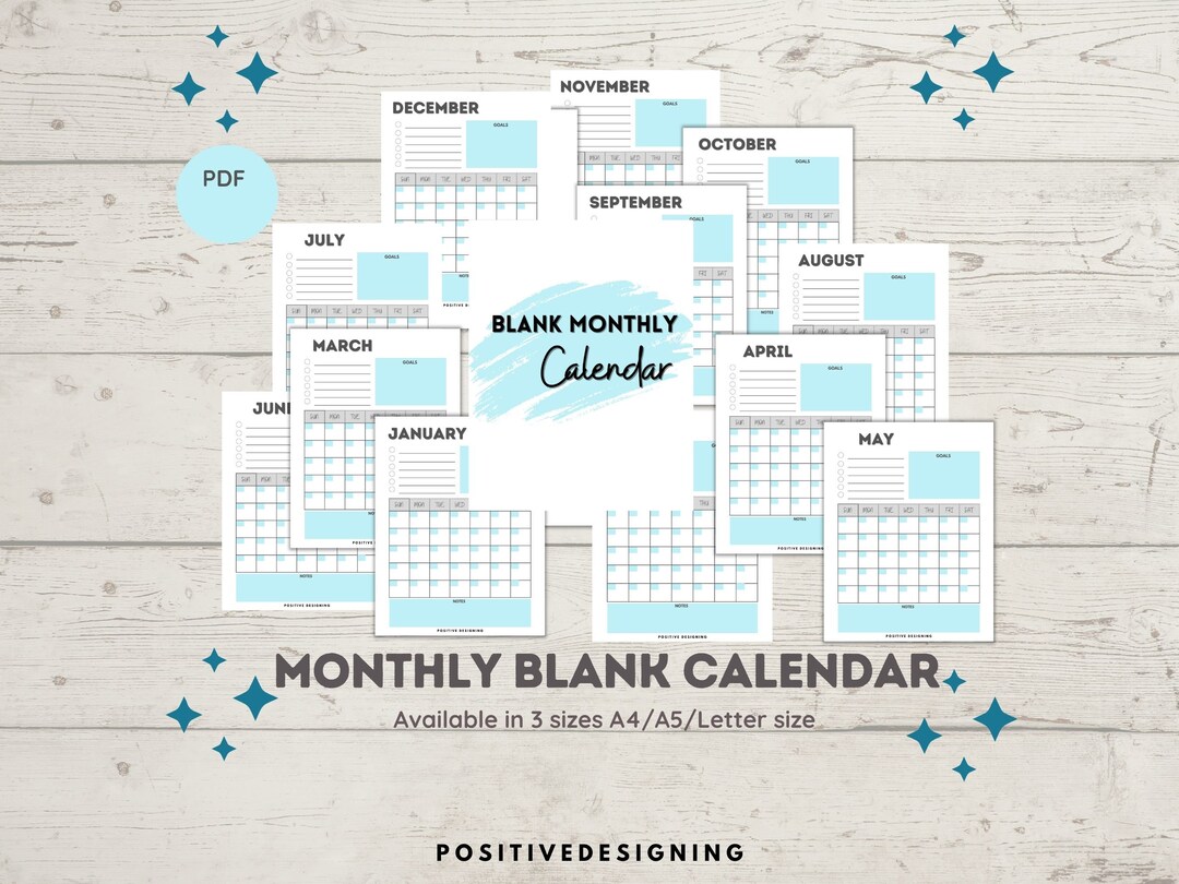 Blank Monthly Calendar Printable, Minimalist Calendar Template PDF ...