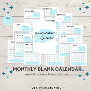 Blank Monthly Calendar Printable, Minimalist Calendar Template PDF, Blank calendar, Printable Calendar, A4/A5/Letter, Instant Download PDF