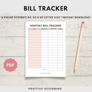 Monthly Bill Tracker Printable | Bill Payment Tracker | Bill Pay Checklist Organizer | Budget Planner | A4 A5 US Letter | Instant Download