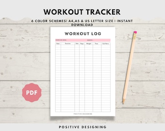 Workout Log | Exercise Log | Health Planner | A4/A5/Letter/Half Size | Fitness Planner | Food Diary | Fitness Tracker | Planner Templates