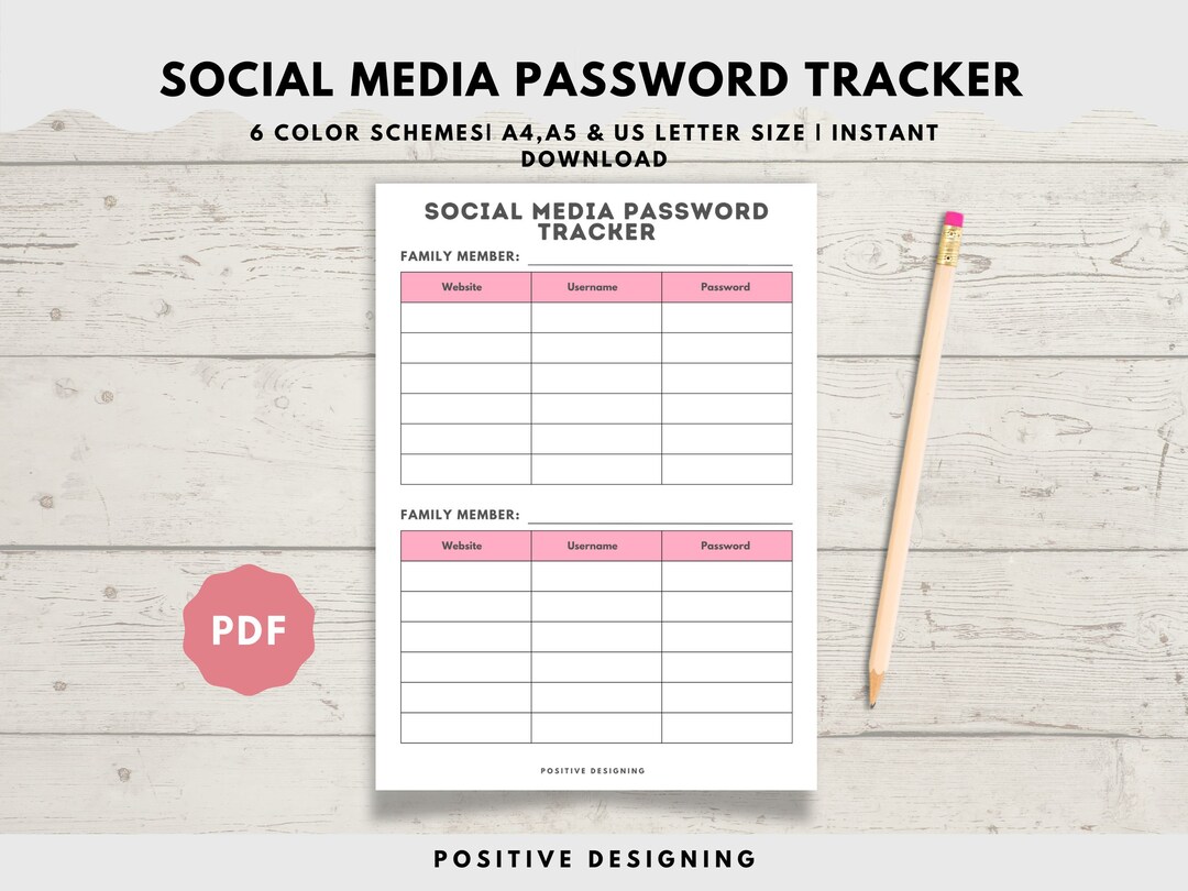 Photo inspiration: Visual Reference: Social Media Password Tracker Password Organizer Sheet