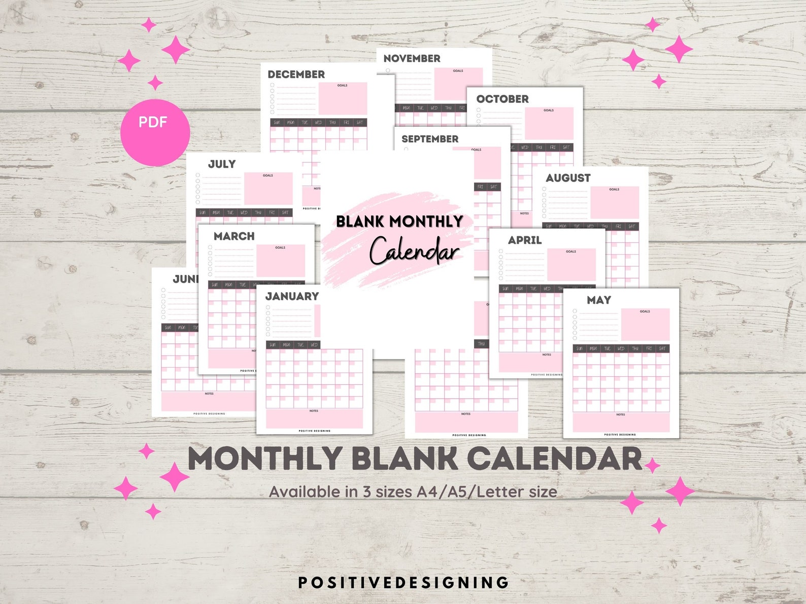Blank Monthly Calendar Printable, Minimalist Calendar Template PDF ...
