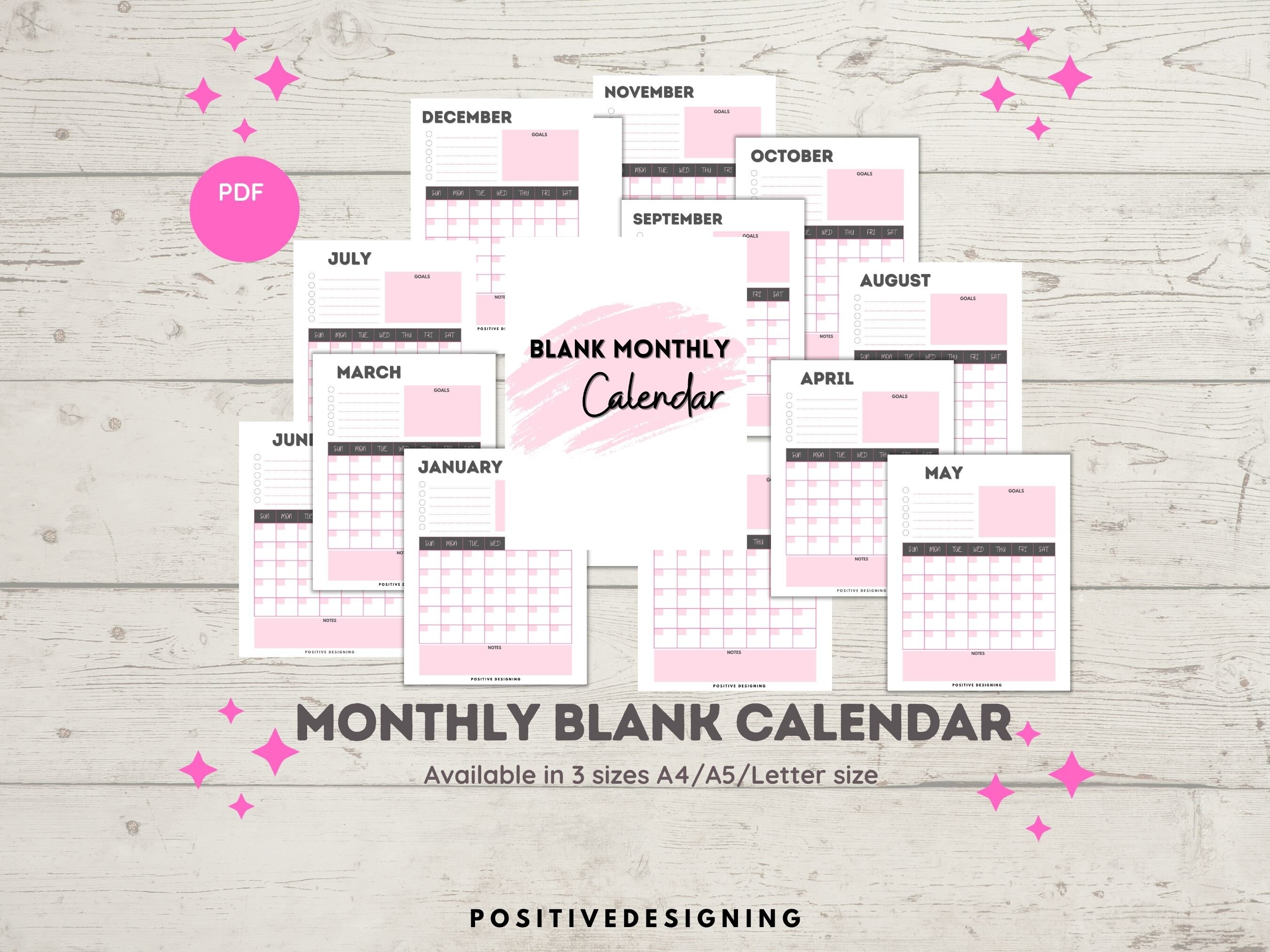 Blank Monthly Calendar Printable, Minimalist Calendar Template PDF ...