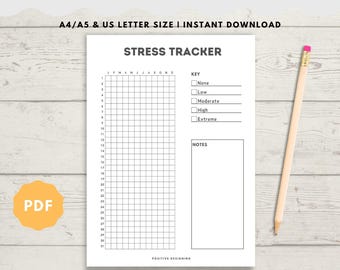Stress Tracker Printable Journal, Mental Health Planner (PDF Printable)