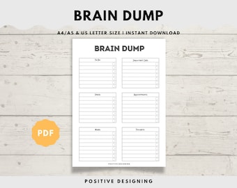 Brain Dump Printable, Thought Organizer, ADHD brain dump, Thought tracker, Organization planner, Thought journal, PDF Instant Download