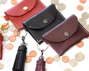 Leather Keychain Coin Purse Mini Organizer Leather keychain Coin Pouch His Her Leather Accessory Gift Idea for Him Her Keychain Coin Holder
