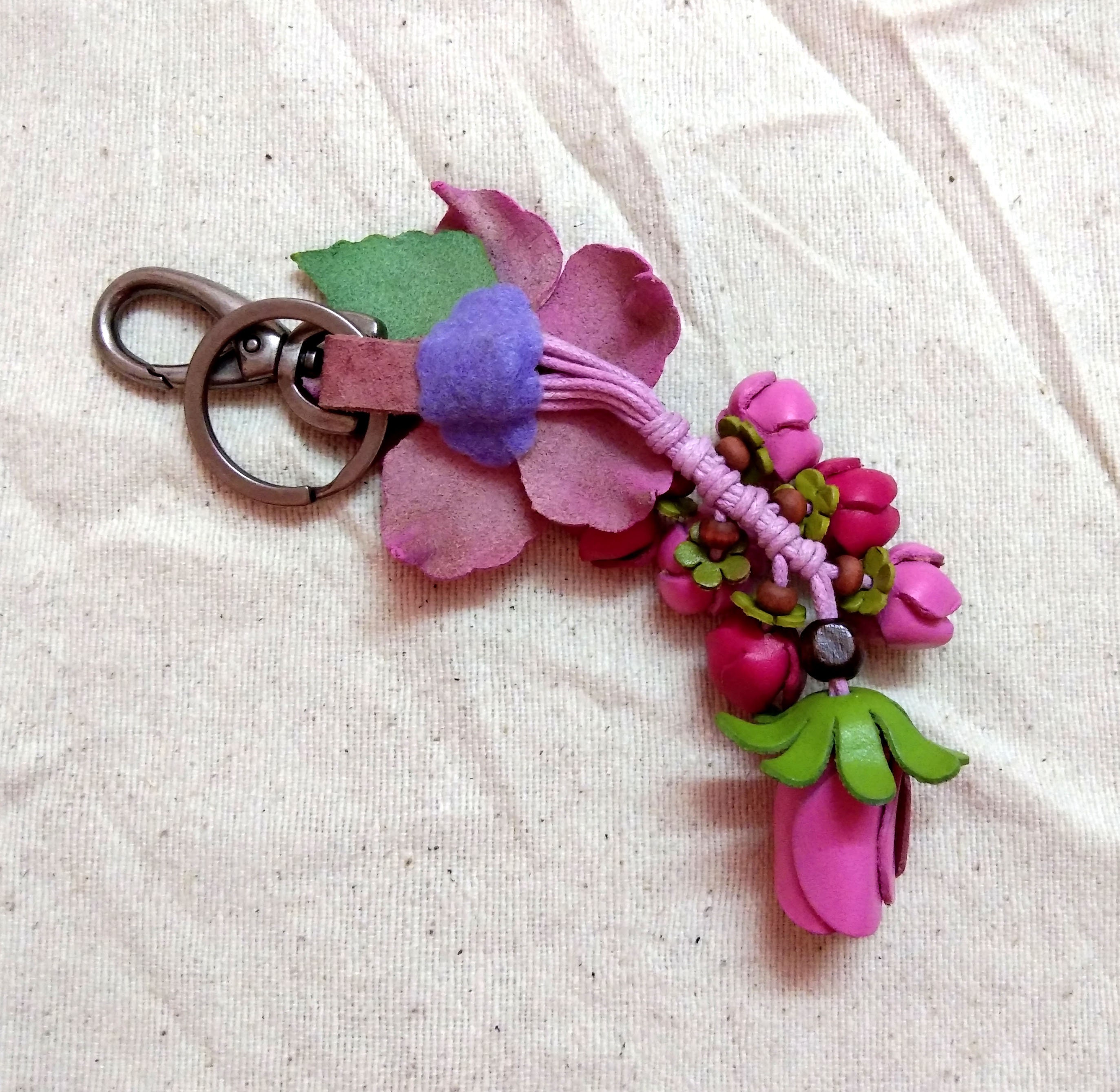 Keychain Genuine Leather Flower Pink Lotus Petals Keyring - Etsy