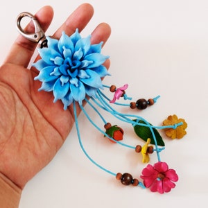 Genuine Leather Flower Keyring yellow Women Hook Handcraft Bag Purse Handbag Zipper Charm Accessories Floral Hook Real Leather Purse Charm