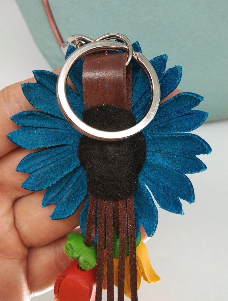 Floral Hook Real Leather Purse Charm Sun Flower Blue Keychain Flower Leather Genuine Bag Charm Handbag Zipper Charm Accessories