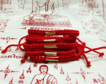 10 pcs SAI SIN & Takut Bracelet Buddha Red Cord Thai Amulet Rich Wealth Protect Life / Thai Amulet Wristband Lucky Wealthy Holy