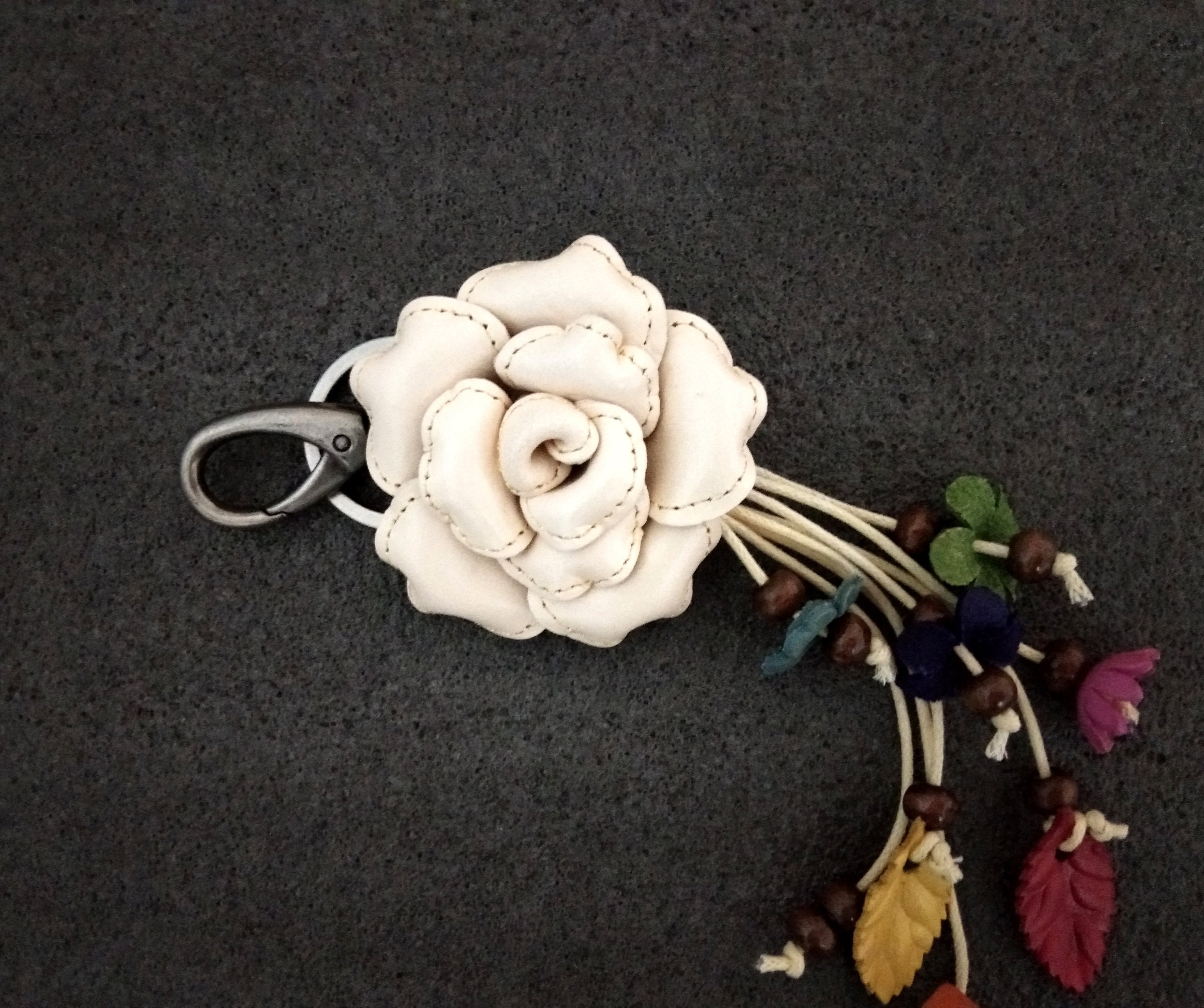Ivory Keychain Ivory Leather Flower Keychain: Handmade Dahlia Bag Charm - Etsy