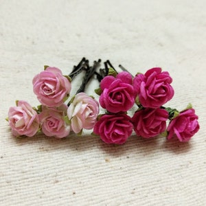 Rose Hair Flower Paper Clip Tone Pink Set 02, Accessori per capelli damigella d'onore, fermagli per capelli di fiori di carta, impugnature per capelli rosa da sposa