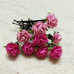 Rose Hair Flower Paper Clip Tone Pink, Bridesmaid Hair Accessories, Paper Flower Hair Clips, wedding rose hair grips accessori