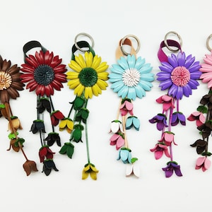 Sunflower Keychain Flower Leather Genuine Bag Charm, Handbag Zipper Charm Accessories