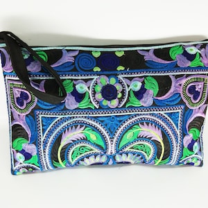 Mujeres moda pulsera clutch Hmong vintage con tela bordada púrpura pájaro estilo hippie étnico tailandés boho accesorios medios