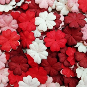 Blütenblatt Herz Blume Papier Maulbeerpapier 25 mm. Mix Rot ton weiß Farbe / Blumenpapier handgefertigt / Handwerk / Scrapbooking / Karte Zubehör