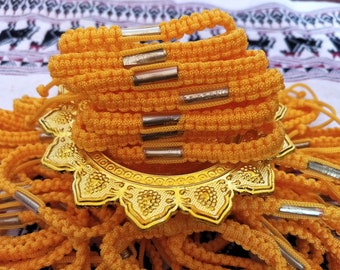 50 Pcs. SAI SIN Thai Buddhist Bracelet Buddha Cord Orange Thai Amulet Cotton Friendship Wristband Blessed Buddhist