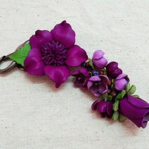 Keychain Genuine Leather Flower Purple Keyring Charm Purse Handbag Beautiful, Handbag Zipper Charm Accessories