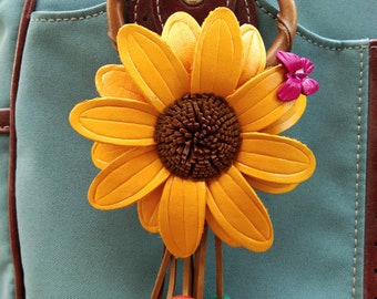 Portachiavi girasole Fiore In pelle Genuino Borsa Charm, Borsa Borsa ZipPer Charm Accessori - Italia
