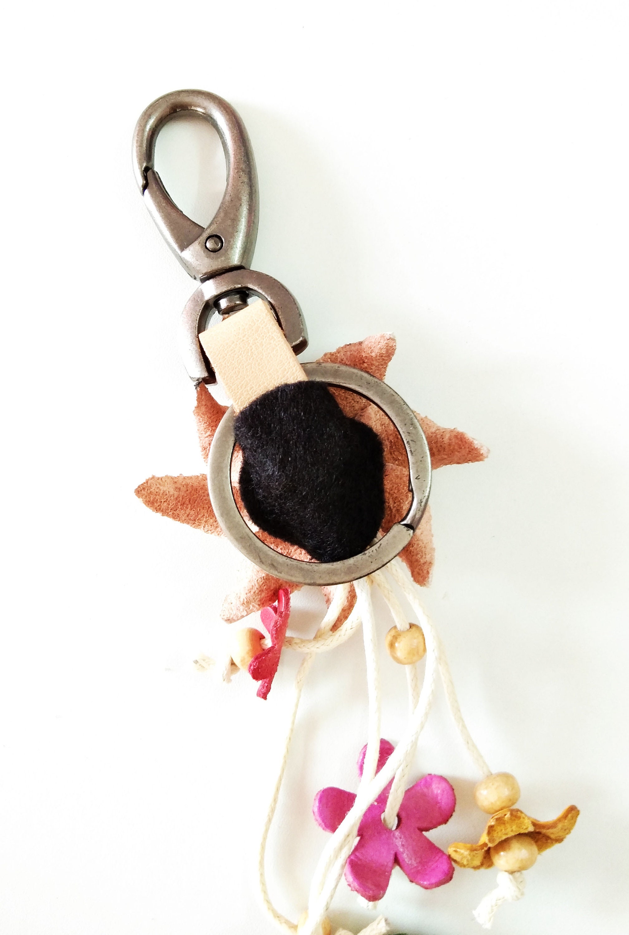Ivory Keychain Leather Flower Keychain: Ivory Dahlia Bag Charm, Handmade Floral ...