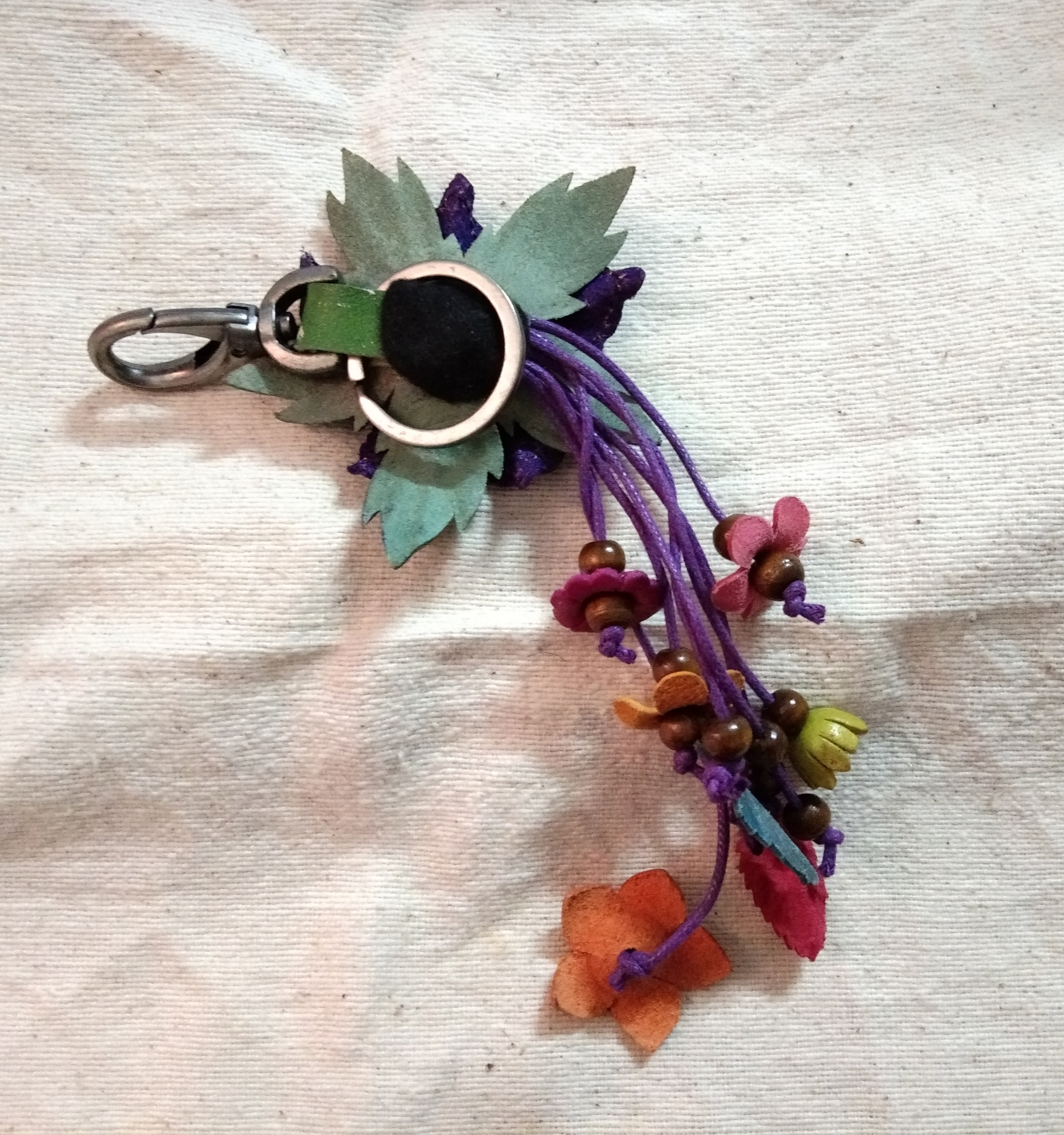 Keychain Genuine Leather Orchid Flower Purple Keyring Etsy