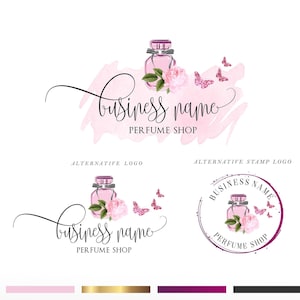 Logotipo de perfume, logotipo de frasco, perfume floral, flores de rosas, logotipo de borboletas de perfume, design de logotipo de óleo, logotipo de beleza, logotipo de perfume, logotipo de perfume 05