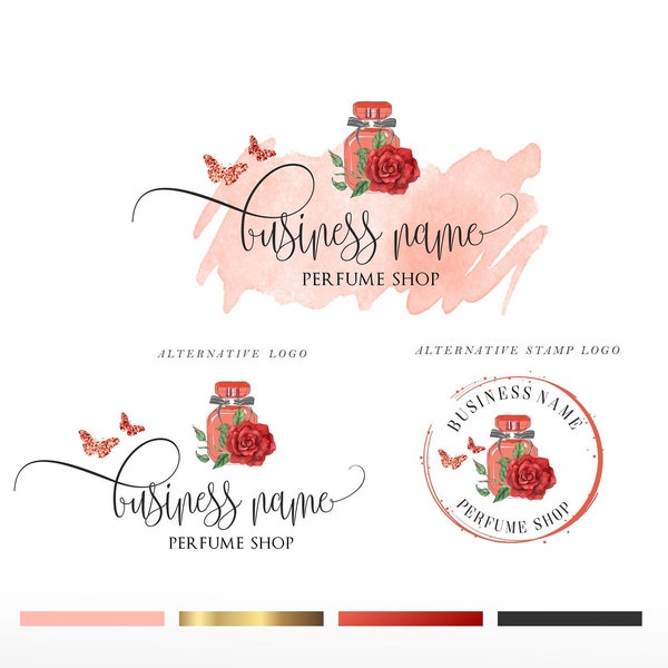 Perfume logo, Bottle Logo, Floral Perfume, Rose Flowers, Perfume butterflies Logo, Oil logo design, Beauty logo, Parfume logo, Scent Logo 05