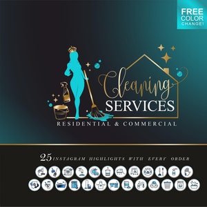 Cleaning logo design, Home service Premade logo, House cleaning marketing kit, Housekeeping logo, Maid Logo, Window cleaning logo 138