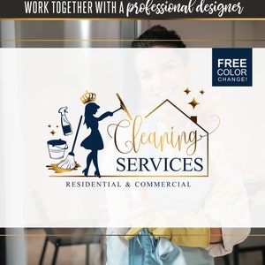 Design del logo predefinito per le pulizie, logo predefinito per i servizi a domicilio, kit di marketing per le pulizie domestiche, logo per le pulizie domestiche, logo per le cameriere, pulizia delle finestre 83