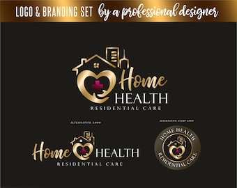 Home healthcare logo, Home care logo, Nurse home care logo, Elderly healthcare heart logo, Nursing home logo set, Elderly care logo set 111
