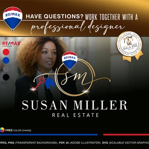 Gold Re/max Real Estate-logo en brandingkit voor makelaars, makelaars (digitale bestanden) Visitekaartje Flyer Social media Borden te koop 198