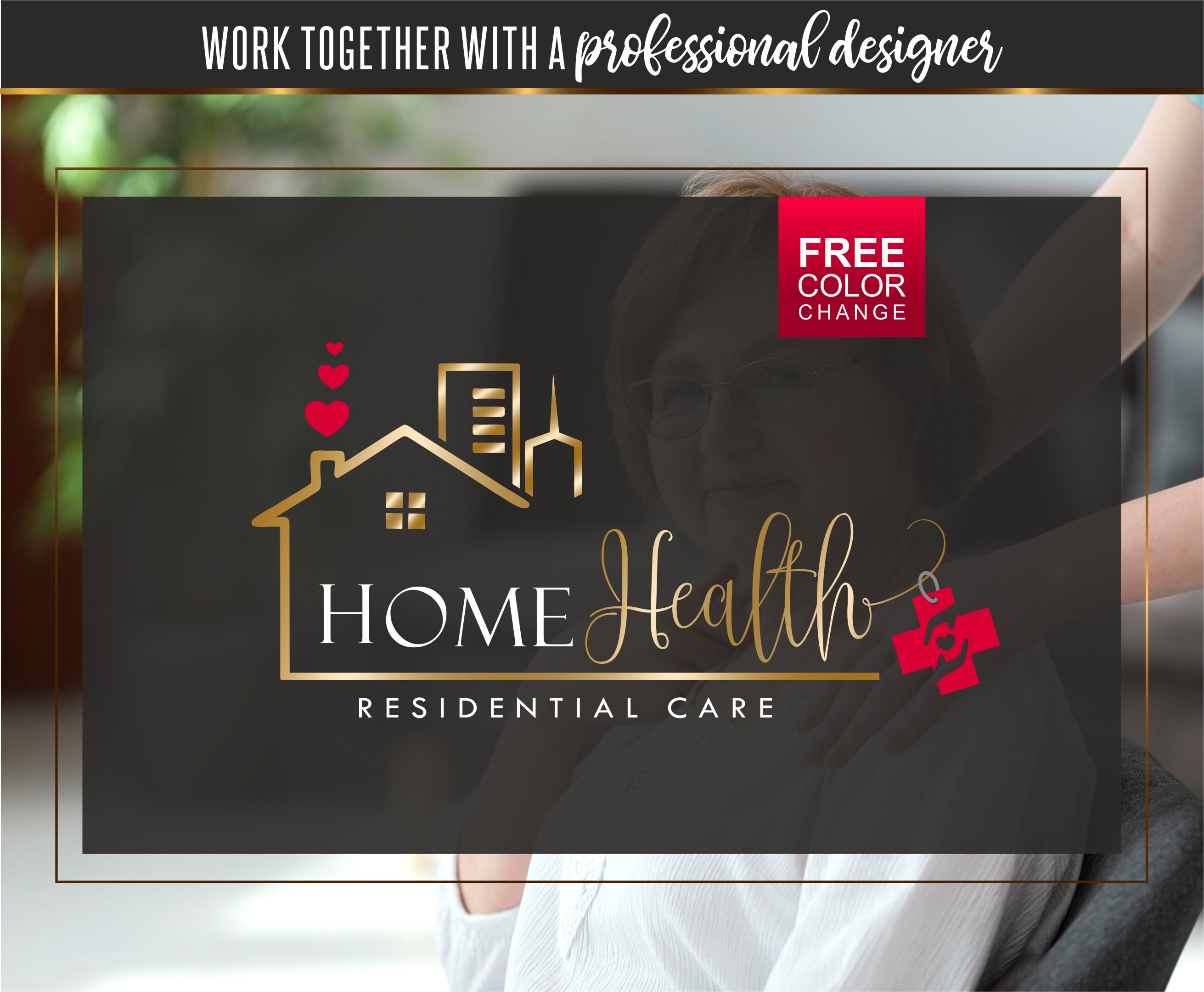 Pre-made Home healthcare logo, Home care logo, Nurse home care logo, Elderly healthcare heart logo, Nursing home logo set, Elderly care 170