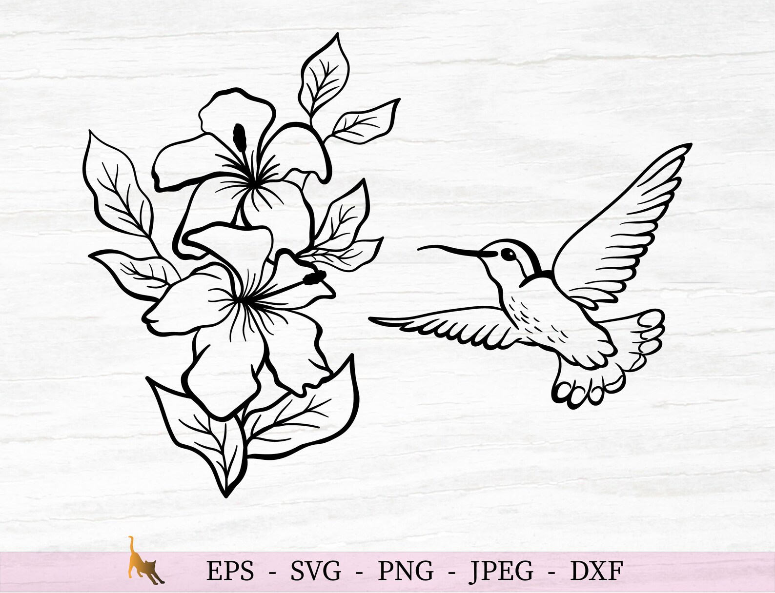 Hummingbird Svg Hibiscus Svg Hummingbird and Flower Svg Files | Etsy