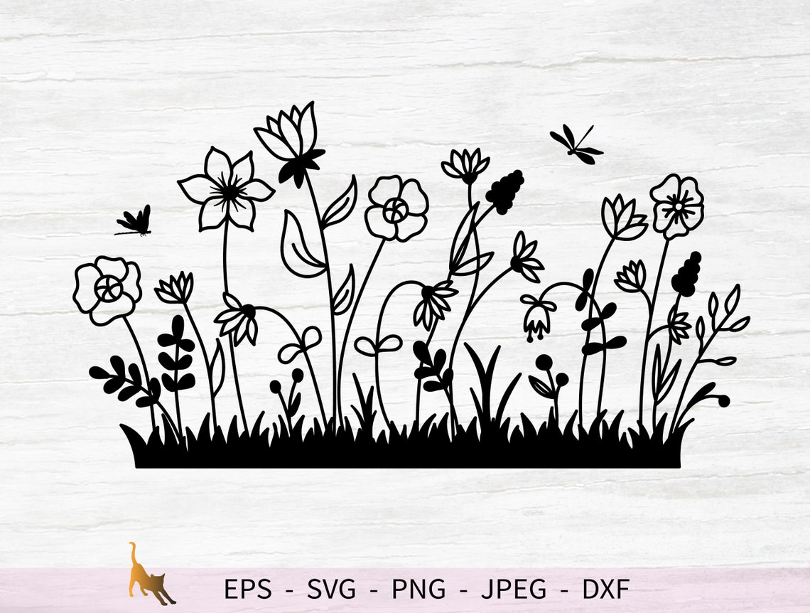 wildflower svg spring svg field flowers svg cut files etsy