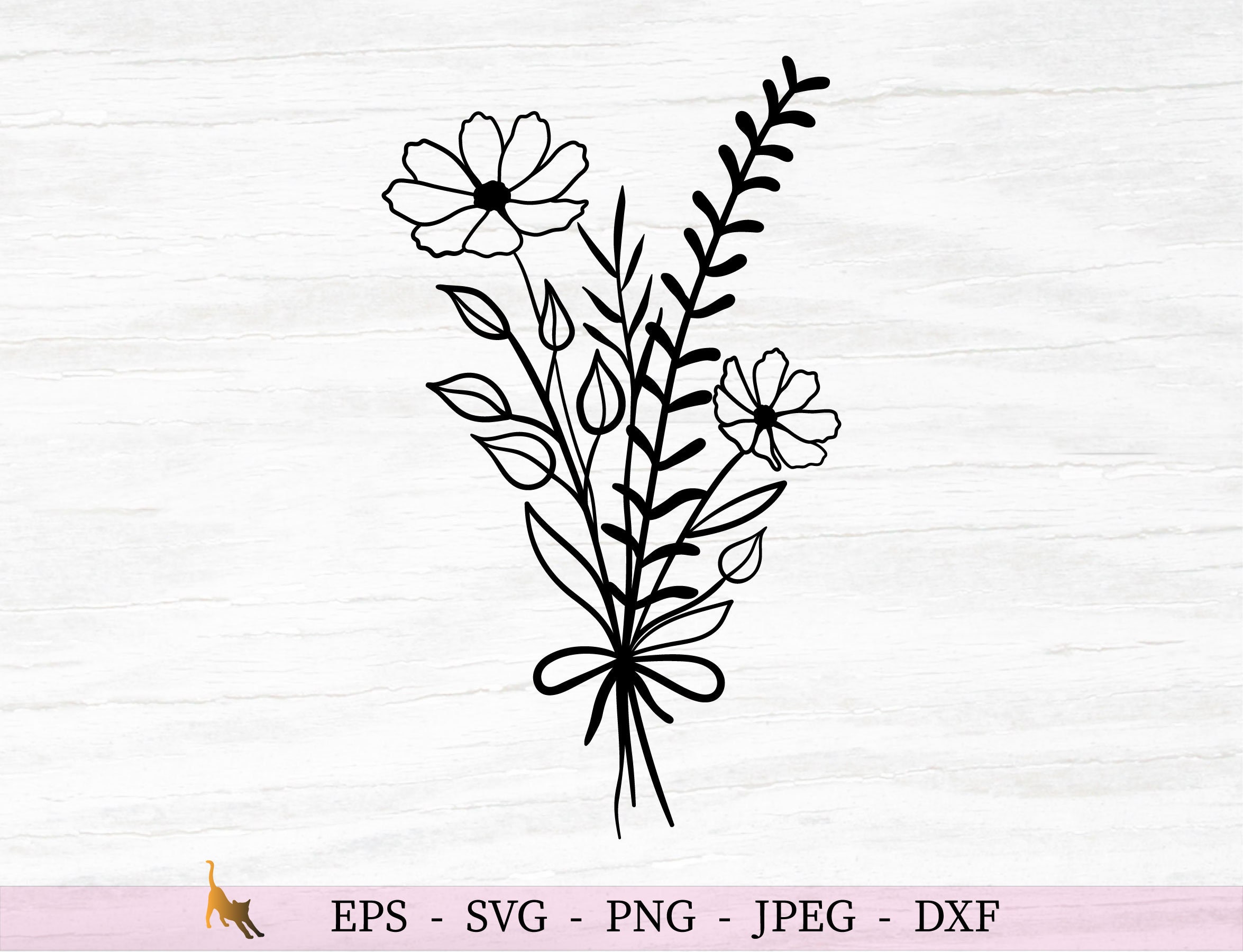 Wildflower Svg Flower Bouquet Svg Floral Svg Line Drawing Svg Etsy | My ...