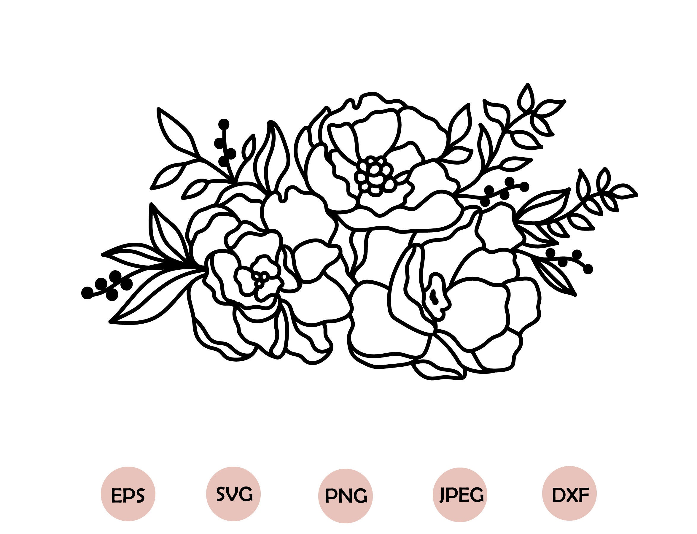 Download Peony Svg Flower Outline Svg Wedding Svg File For Cricut | Etsy