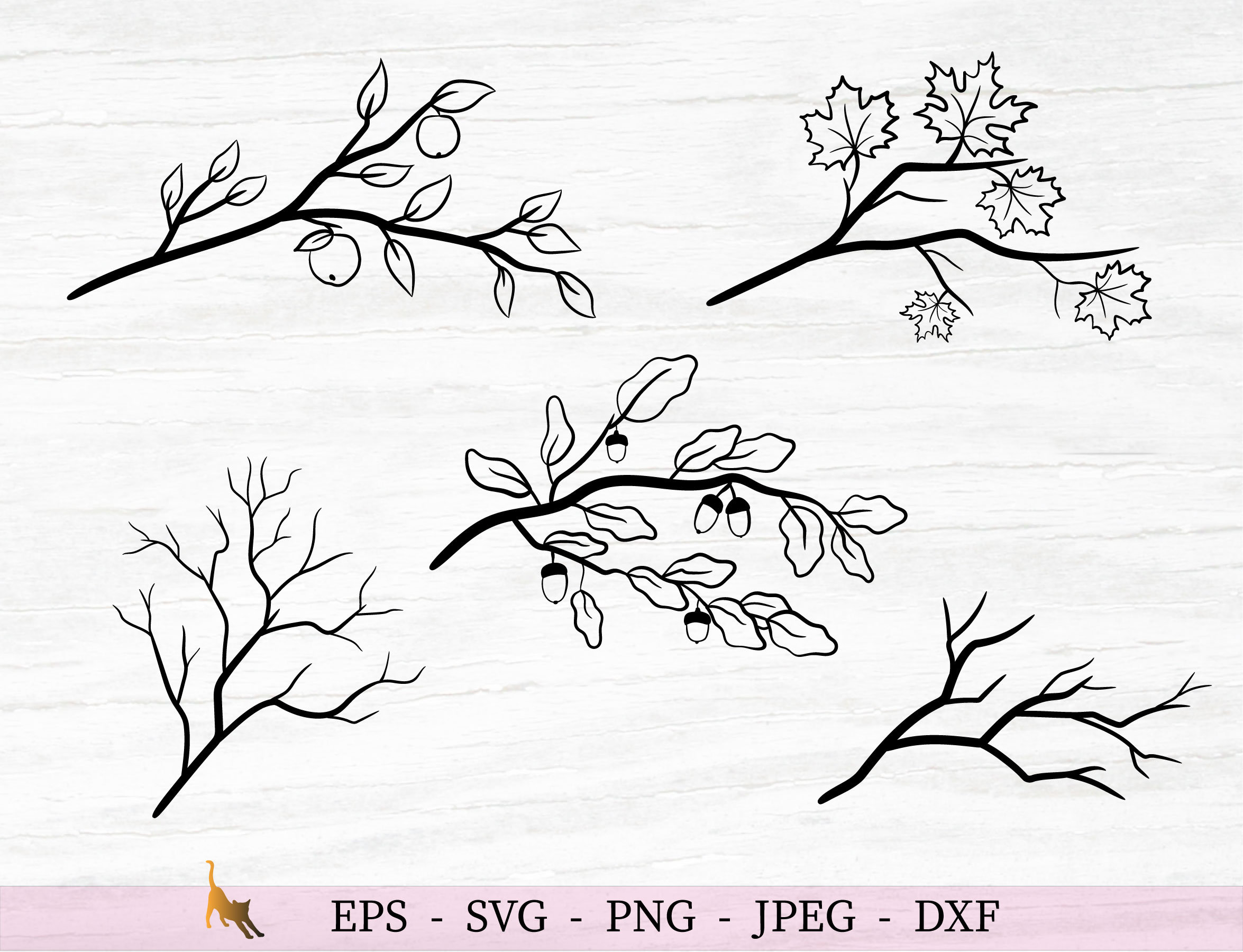 Branch Svg Tree Branches With Leaves Svg Acorn Svg Files For | Etsy