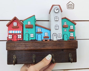 Reclaimed Wood Wall Key Holder with Metal Hooks