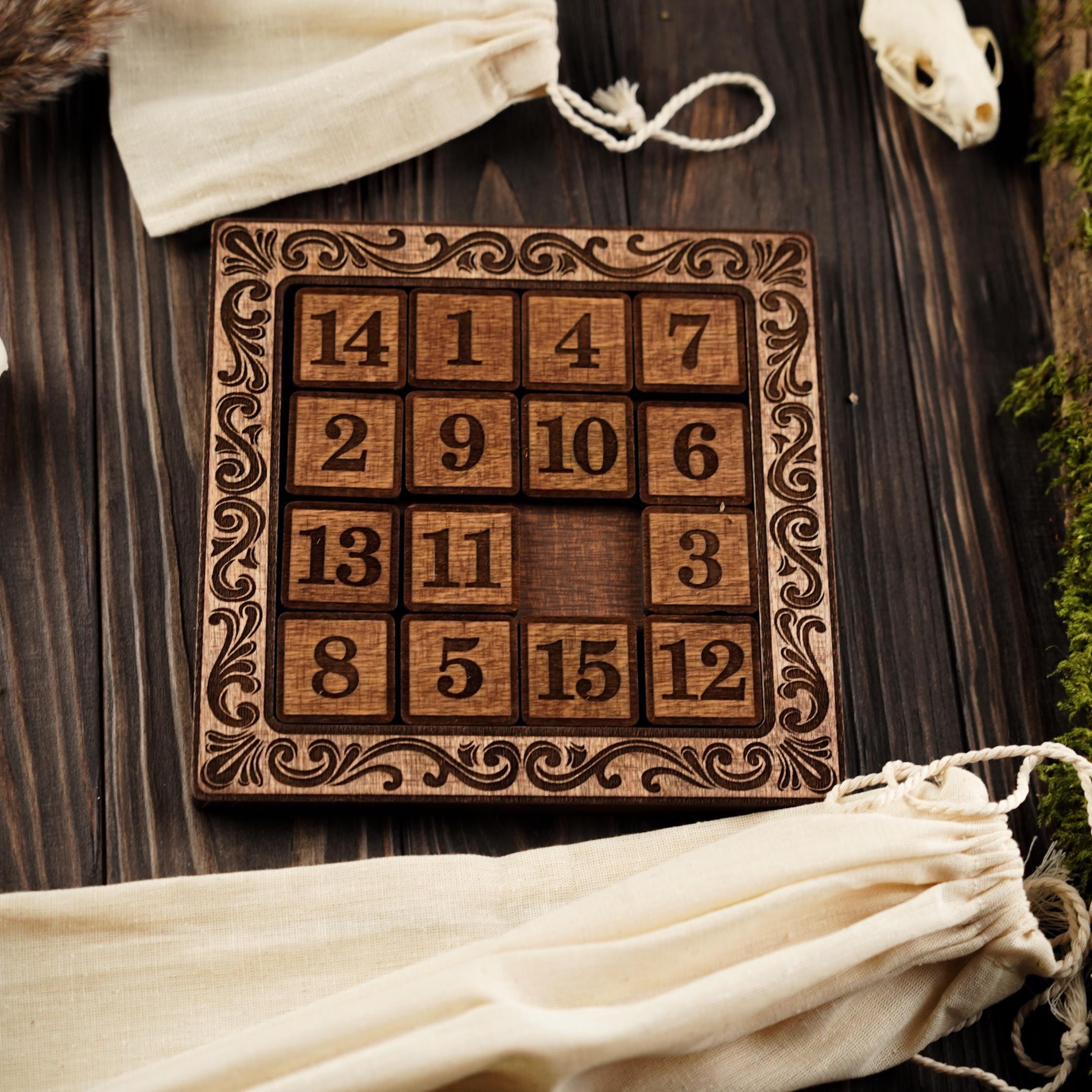 Wooden 15 Puzzle, Sliding Number Puzzle Game, Classic Fifteen Puzzle ...